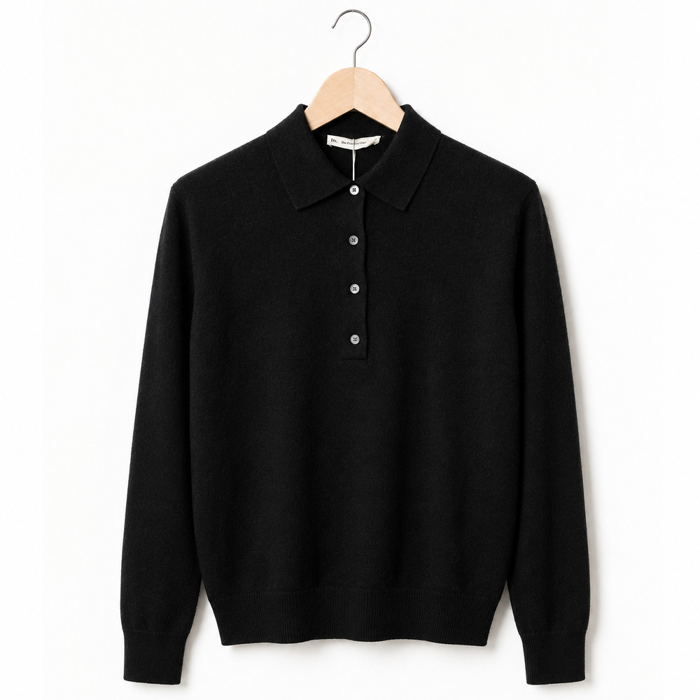 Everlane Polo Sweater Womens Size Small Black 100% Cashmere Quiet Luxury NWT